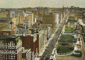 Michigan Boulevard, patrząc na północ, widziany z samolotu (kolorowe zdjęcie) autorstwa American Photographer