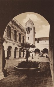 San Diego: Budynek Patio Hrabstw Południowej Kalifornii, Wystawa Panamsko-Kalifornijska (zdjęcie czarno-białe) autorstwa American Photographer