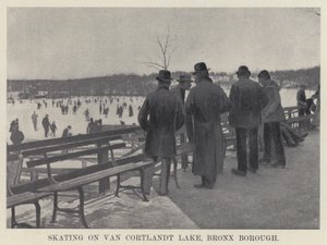 Łyżwiarstwo na jeziorze Van Cortlandt, Bronx Borough (zdjęcie czarno-białe) autorstwa American Photographer