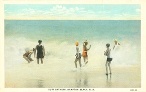 Kąpiel surfingowa, Hampton Beach, New Hampshire, ok. 1920 r. (zdjęcie kolorowe) autorstwa American Photographer