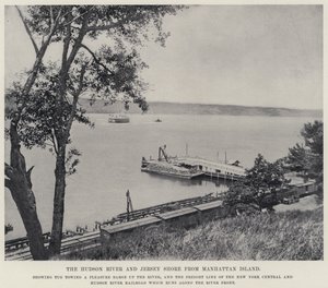 Rzeka Hudson i Jersey Shore z wyspy Manhattan (zdjęcie czarno-białe) autorstwa American Photographer