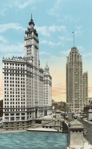 Wrigley Building i Tribune Tower (kolorowe zdjęcie) autorstwa American Photographer