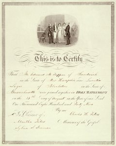 Akt małżeństwa z 1849 r. autorstwa American School