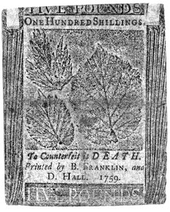 Notatka stuszylingowa wydrukowana przez B. Franklina i D. Halla, 1759 (druk) autorstwa American School