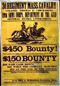Plakat rekrutacyjny dla 3. Pułku Kawalerii Massachusetts, 1863-65