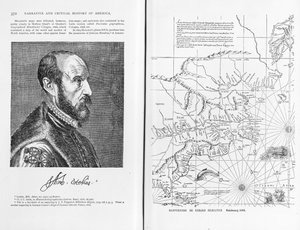 Abraham Ortel Oretelius (1527-98) i jego mapa świata z 1569 r., ilustracja z „Narrative and Critical History of America”, wyd. w 1886 r