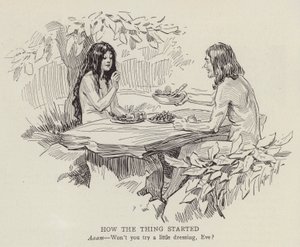 Adam i Ewa w ogrodzie Eden (litografia) autorstwa American School
