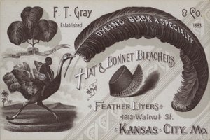 Reklama dla F T Grey, trybun do czapek i czepków oraz farbiarek piór, Kansas City, Missouri, USA (litho) autorstwa American School