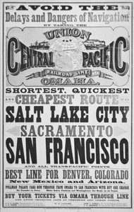 Reklama dla Union and Central Pacific Railroad Line, c.1870 (lito) autorstwa American School