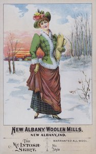 Reklama spódnicy McIntosh, z New Albany Woolen Mills, Indiana, USA (chromolitho) autorstwa American School