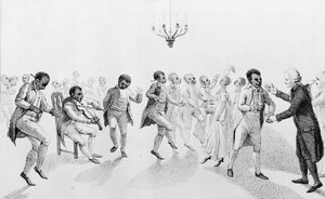 Afroamerykanie na balu z gubernatorem Johnem Hancockiem (1737-93) z Echa, z innymi wierszami Richarda Alsopa (1761-1815) 1807 autorstwa American School