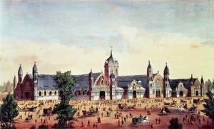 Hala Rolnicza, Wielka Wystawa Stulecia Stanów Zjednoczonych, Fairmount Park, Filadelfia, pub. przez Currier und Ives, 1876 autorstwa American School