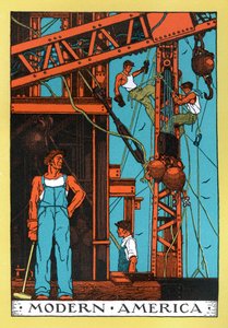 Alegoria „nowoczesnej epoki industrialnej” Ameryki z lat 30. XX wieku autorstwa American School