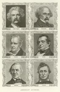 Autorzy amerykańscy, Mark Twain, Hawthorne, Cooper, Irving, Emerson, Thoreau autorstwa American School