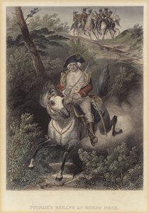 Ucieczka amerykańskiego generała Israela Putnama przed Brytyjczykami pod Horse Neck, Connecticut, amerykańska wojna o niepodległość autorstwa American School