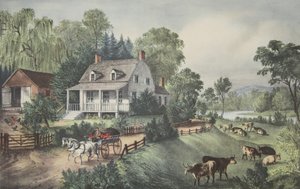 American Homestead - lato, wyd. 1868, Currier i Ives autorstwa American School
