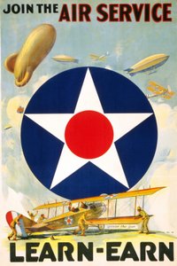 Amerykański plakat „Join the Air Service Learn – zarabiaj.”, redagowany w latach 1917-1920. autorstwa American School