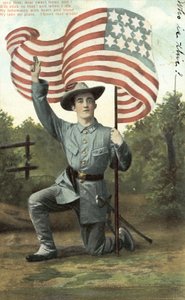 Amerykański żołnierz trzymający Gwiazdy i Paski (zdjęcie kolorowe) autorstwa American School