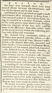 Artykuł z Boston Chronicle szczegółowo opisujący wydarzenia masakry w Bostonie, 5 marca 1770 (druk gazetowy) autorstwa American School