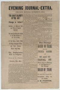 Artykuł z Chicago Evening Journal-Extra dotyczący pożaru Chicago w 1871 r., 9 października 1871 r. (druk gazetowy)
