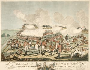 Bitwa o Nowy Orlean i śmierć generała majora Packenhama 8 stycznia 1815, wyd. 1815 (kolorowy grawerunek) autorstwa American School