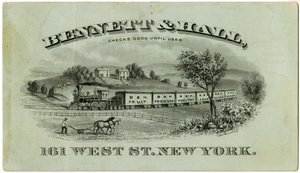 Karta handlowa Bennett & Hall [recto], 1882 (litografia grawerowana [karta handlowa]) autorstwa American School