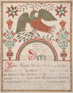 Akt urodzenia i chrztu Elisabeth Lindaman, ok. 1820 (atrament i toaleta na papierze)