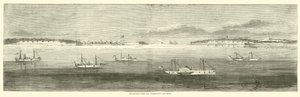 Blokowanie floty w pobliżu Wilmington, Old Inlet, październik 1864 autorstwa American School