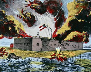 Bombardowanie Fortu Pułaskiego na wyspie Cockspur w Gruzji autorstwa American School