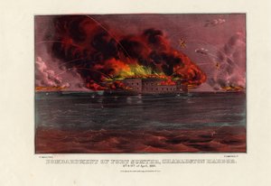 Bombardowanie Fort Sumter, Port Charleston, 12 i 13 kwietnia 1861, wyd. przez Currier i Ives, c.1861 autorstwa American School