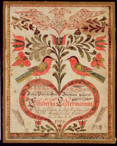 Zakładka do książki przedstawiająca dwa ptaki i serce, 1784 autorstwa American School