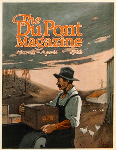 Boring Machines and Explosives Twin Helpers, przednia okładka magazynu DuPont, marzec-kwiecień 1922 autorstwa American School