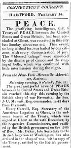 Broadside ogłaszający pokój między USA a Wielką Brytanią po wojnie 1812, wydrukowany w Connecticut Courant, 1815 (druk) autorstwa American School