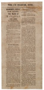 Broadside ogłaszający pierwszą bitwę pod Manassas, Whig i Observer Extra, po 22 lipca 1861 autorstwa American School