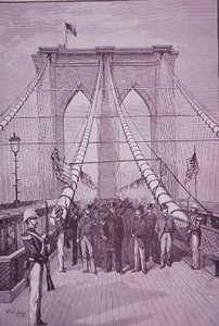 Brooklyn Bridge, prezydent Arthur podczas ceremonii otwarcia, 24 maja 1883 (grawerowanie) autorstwa American School