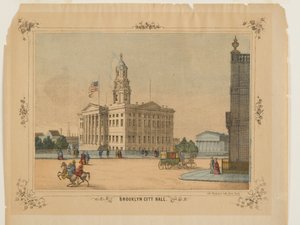 Brooklyn City Hall, wyd. Charles Magnus, Inc. (litosny, ręcznie malowany wc) autorstwa American School