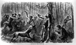 Capture of the Fugitives, z więzienia Życie na południu, napisany przez Allena O. Abbotta i opublikowany w 1865 autorstwa American School