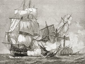 Zdobycie Guerriere przez konstytucję z 19 sierpnia 1812 r., z „Krótkiej historii Stanów Zjednoczonych”, opublikowanej przez A. S. Barnes und Co. w 1885 r. autorstwa American School