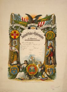 Certyfikat przynależności do Starożytnego Zakonu Hibernianów Ameryki, ok. 1894 (litografia kolorowa) autorstwa American School