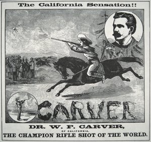 Plakat „Champion Rifle Shot of the World” z Doc Carverem (1840-1927) c.1885 (rycina) autorstwa American School