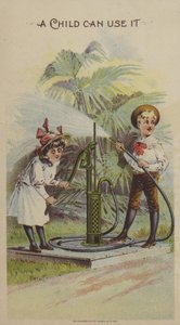 Dzieci bawiące się pompą wodną (chromolitho) autorstwa American School