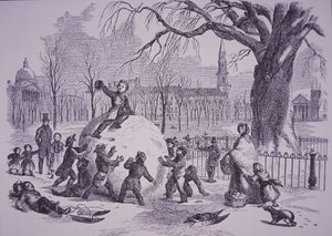 Śnieżka bożonarodzeniowa, scena na Boston Common autorstwa American School