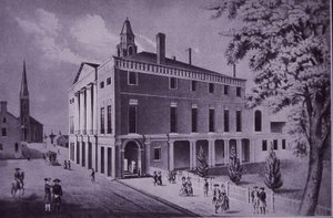 Ratusz, Wall Street, Nowy Jork w 1790 r. (grawerowanie) autorstwa American School