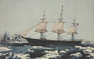 Clipper Ship, Red Jacket - W lodzie u wybrzeży Przylądka Horn, w drodze z Australii do Liverpoolu, sierpień 1854, wyd. 1855, Kurier i Ives autorstwa American School