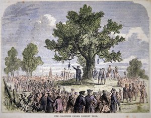 Koloniści pod Liberty Tree (kolor lito) autorstwa American School