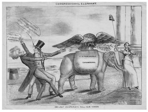 Kongresowy słoń, czyli Ostatnie rozpaczliwe dążenie do władzy, ok. 1832 r. autorstwa American School