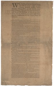 Konstytucja, pierwszy druk, wydrukowana przez Dunlap & Claypoole, 17-19 września 1787 (patrz GLC 695934 na stronie 2) autorstwa American School