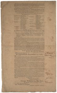 Konstytucja, pierwszy druk, wydrukowana przez Dunlap & Claypoole, 17-19 września 1787 (patrz także GLC 695933, GLC 695934 i GLC 695935) autorstwa American School