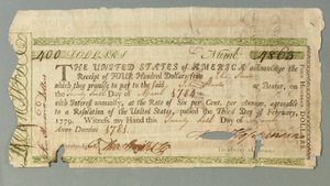 Certyfikat Kontynentalnego Biura Pożyczkowego nr 4863 podpisany przez skarbnika Francisa Hopkinsona, 26 marca 1781 r. autorstwa American School