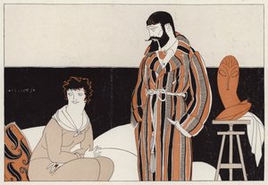 Para kpiąca ze współistnienia małżeństwa i sztuki, scena z opowiadania "A Vassal To Art" J. A. Waldrona (kolorowa litografia) autorstwa American School